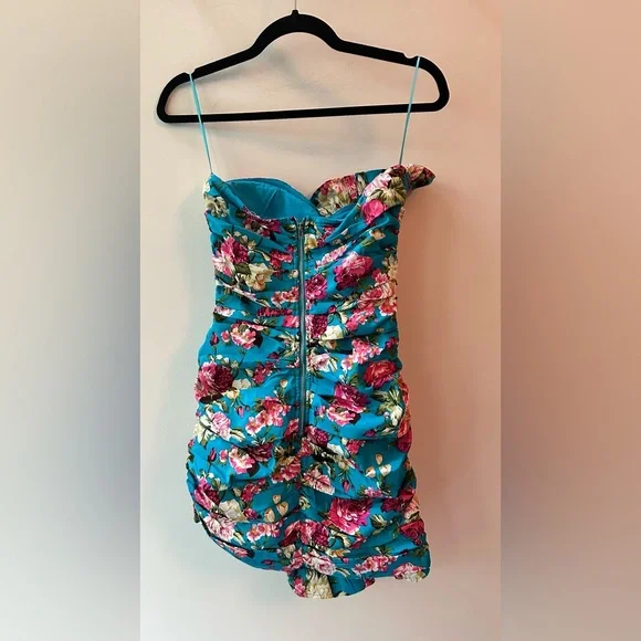 Mable, Blue Floral Rhode Sweetheart Mini Dress, Size S and m | 87 - Picture 2 of 6